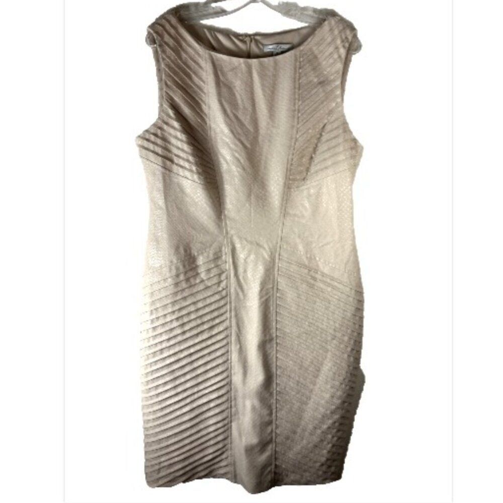 Simply Liliana brown pleated Sheath Dress 14 Cocktail Evening gold party neutral